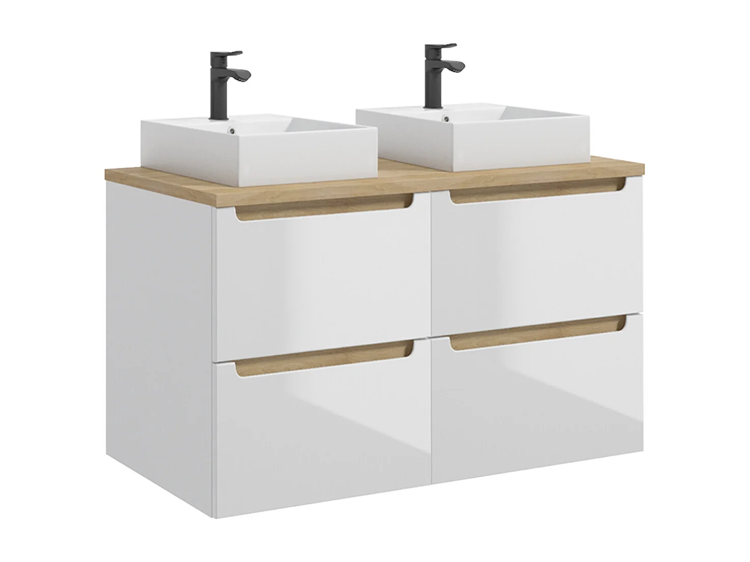 Ensemble meuble double vasque 120cm 4 tiroirs et colonne Livia Blanc et Bois