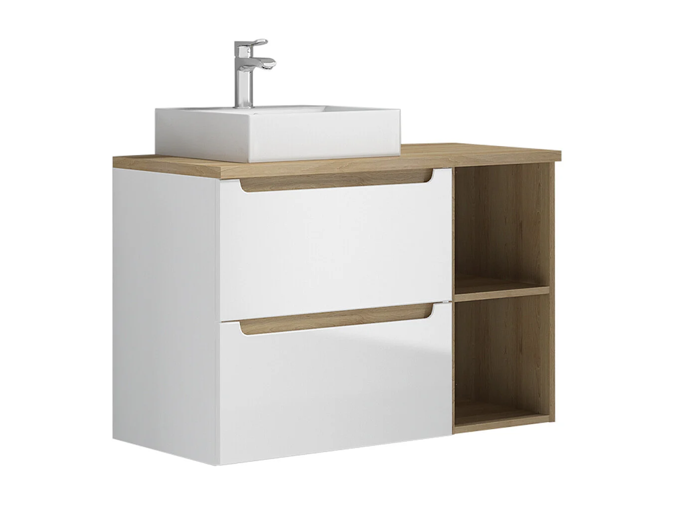 Livia white and wood single vanity unit 90cm 2 niches and pedestal