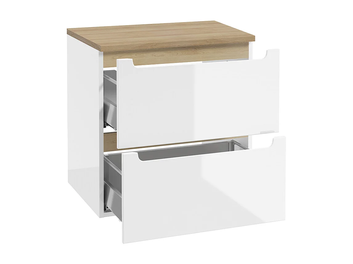 Ensemble meuble simple vasque 60cm 2 tiroirs et colonne Livia Blanc et Bois