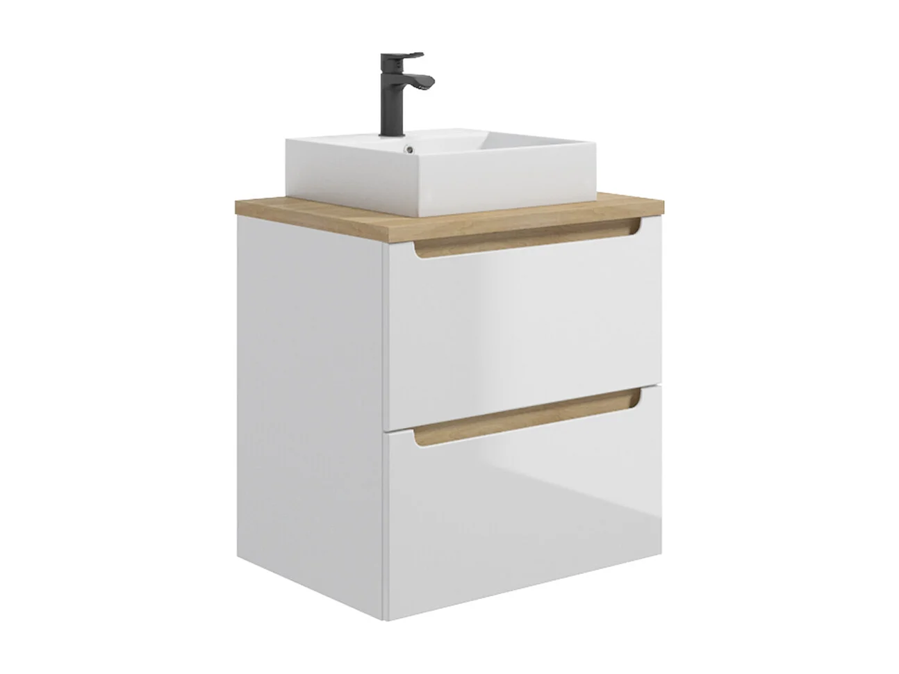 Livia white and wood single vanity unit 60cm 2 drawers and pedestal