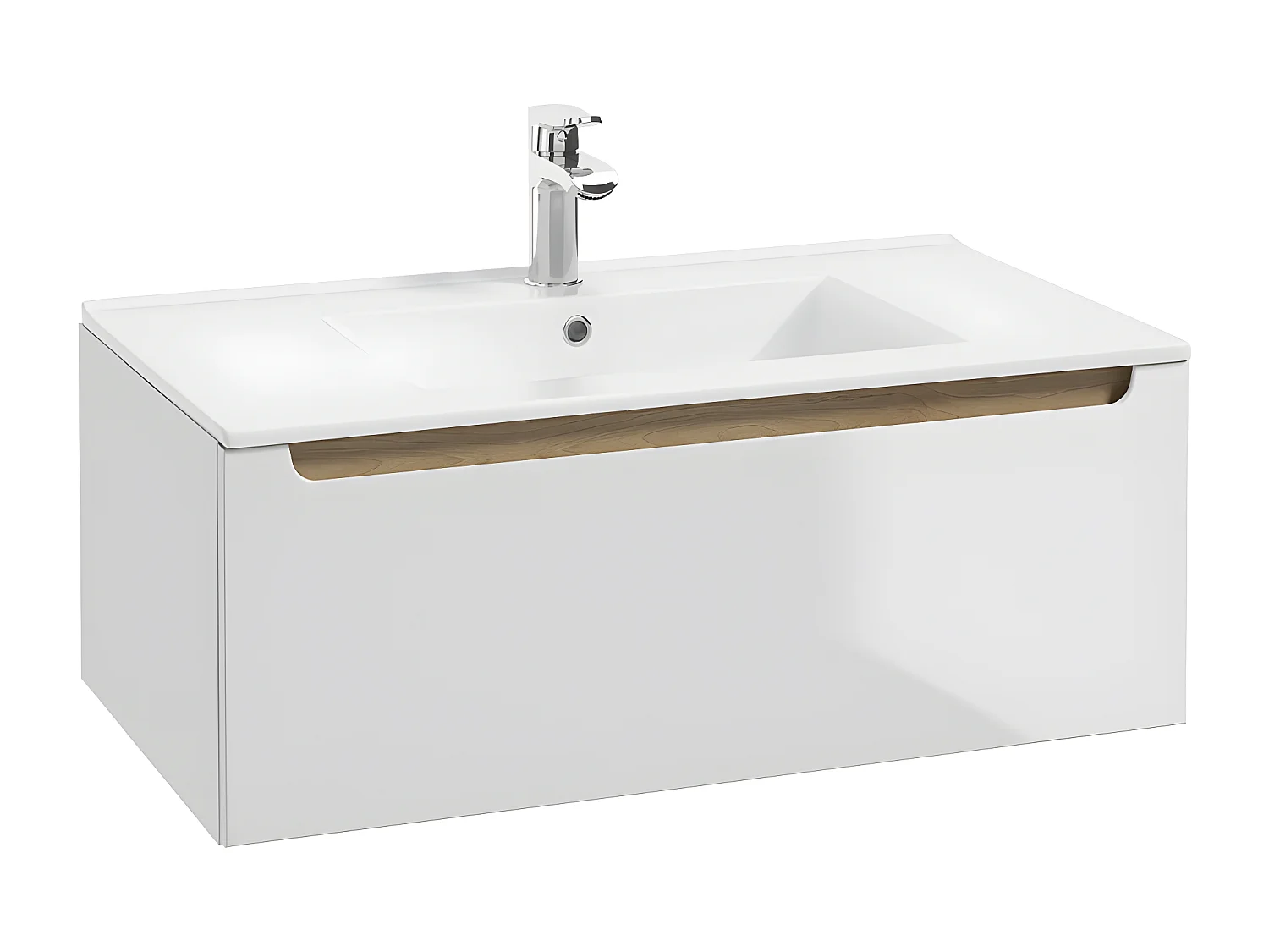 Ensemble meuble simple vasque encastrée 80cm 1 tiroir et colonne Livia Blanc et Bois