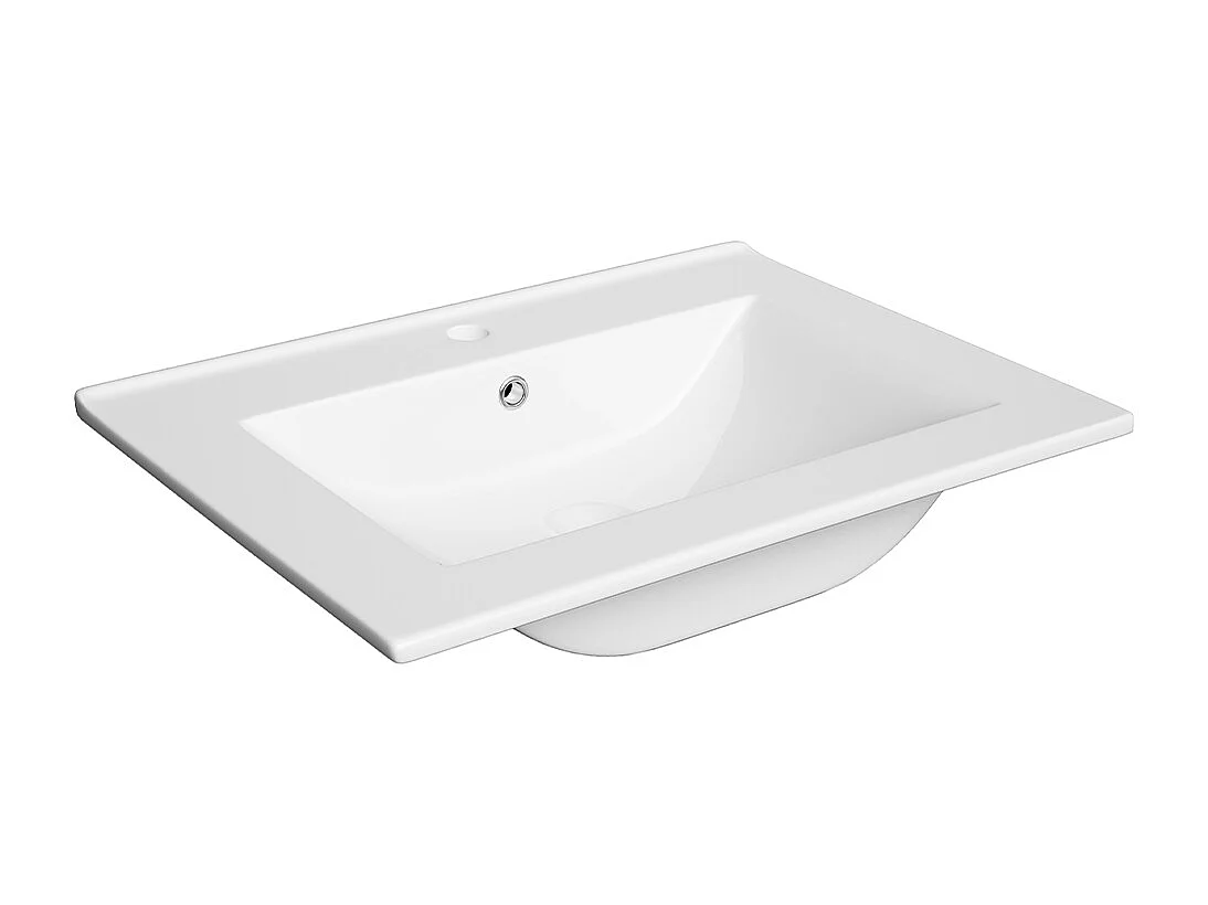 Möbelset Einzelwaschtisch 60cm mit 2 Schubladen und Säule Livia Weiß und Holz