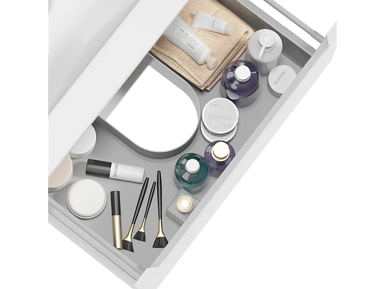 Ensemble meuble simple vasque encastrée 60cm 2 tiroirs et colonne Livia Blanc et Bois