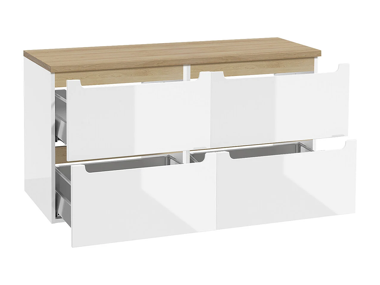 Ensemble meuble simple vasque 120cm 4 tiroirs et colonne Livia Blanc et Bois