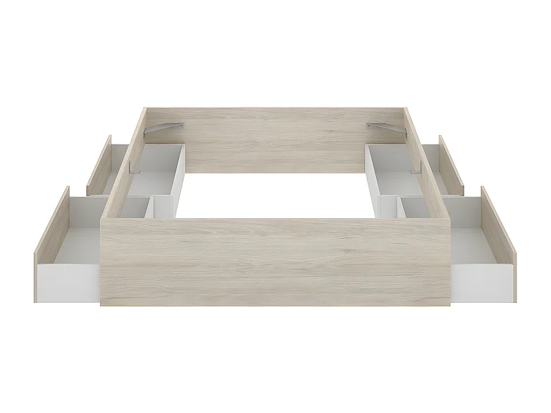 Ensemble de structure de lit + 4 tiroirs, couchage 140x190 cm coloris chêne naturel - Longueur 148 x Profondeur 194 x Hauteur 39 cm