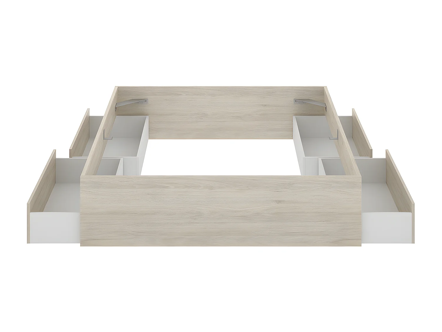Ensemble de structure de lit + 4 tiroirs, couchage 140x190 cm coloris chêne naturel - Longueur 148 x Profondeur 194 x Hauteur 39 cm