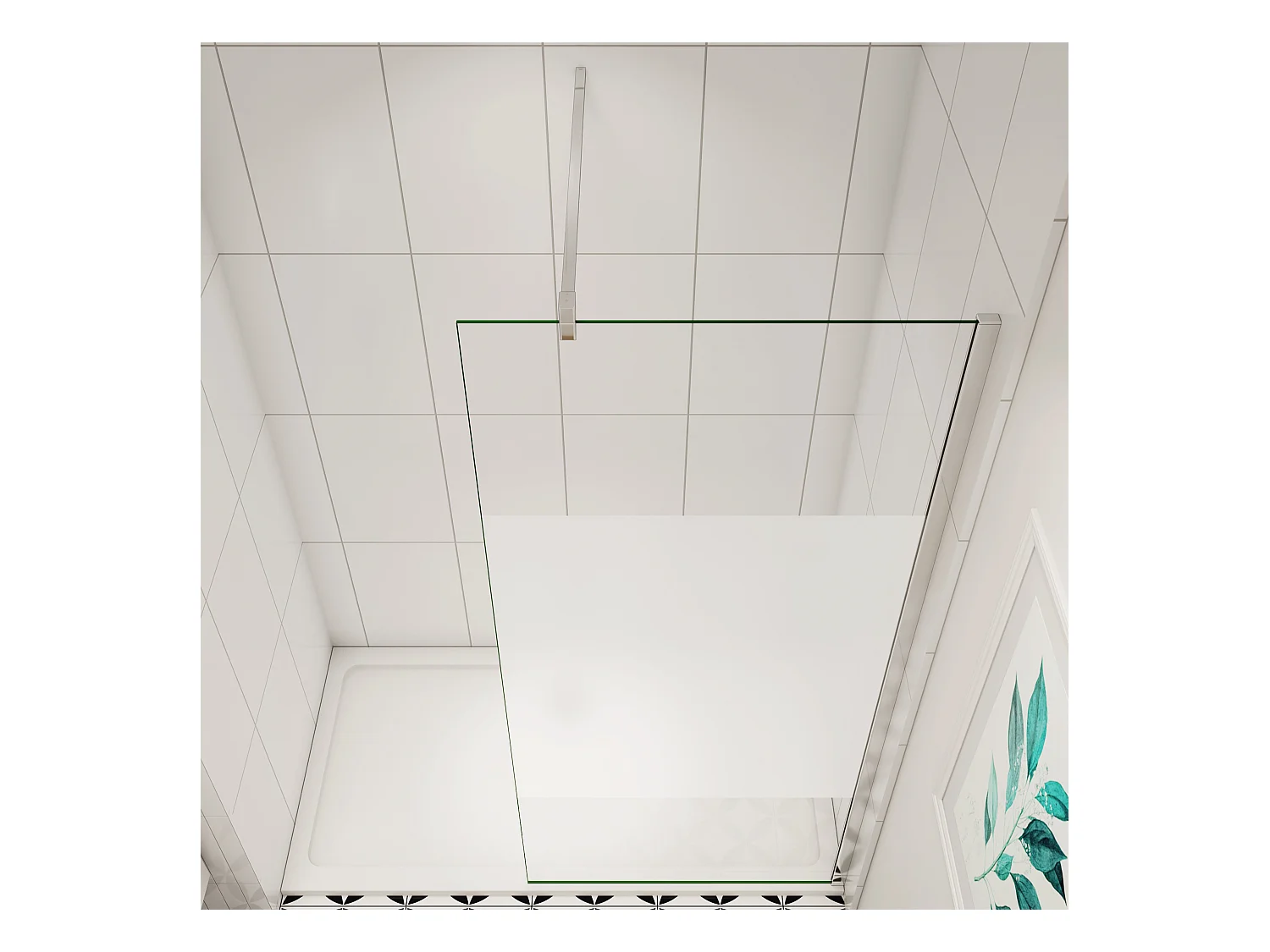 110x200cm Duschabtrennung Walk In 8mm Nano ESG Milchglasstreifen Duschabtrennung + F Form:90cm Stabilisator Höhe 200cm