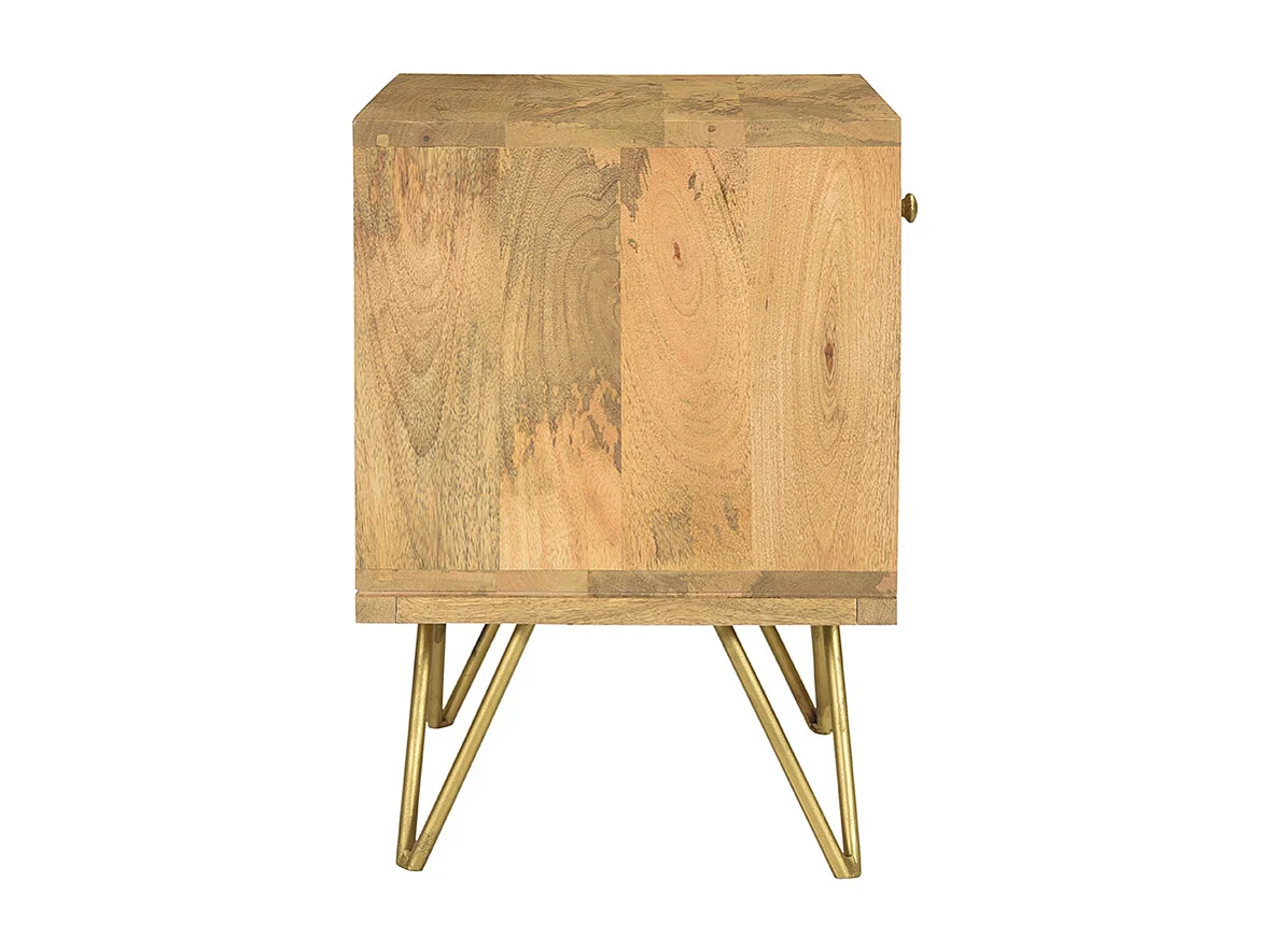 Mesilla de noche de madera de mango macizo tallada y metal dorado LINIUM