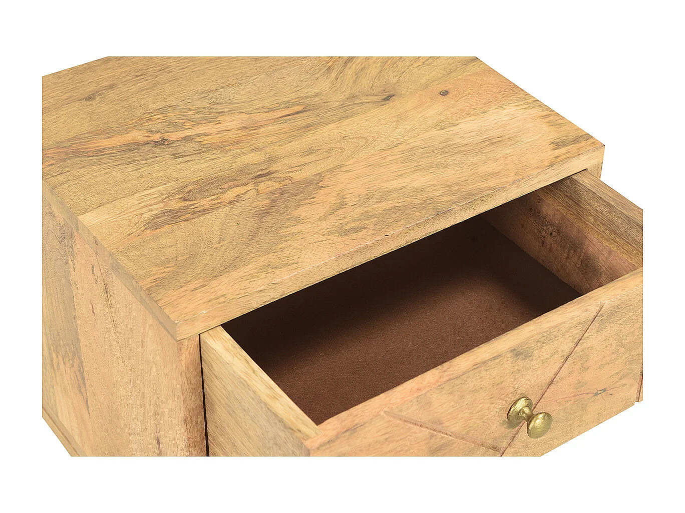 Mesilla de noche de madera de mango macizo tallada y metal dorado LINIUM