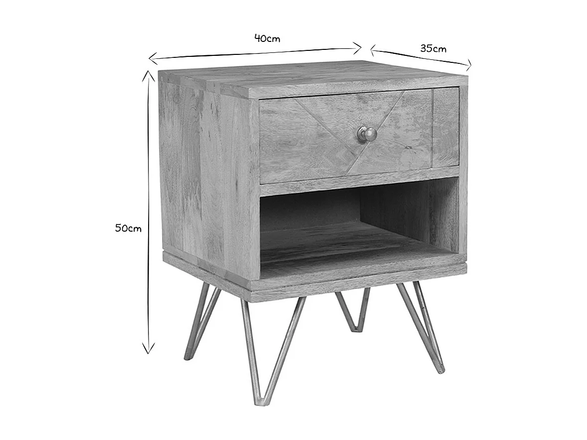 Mesilla de noche de madera de mango macizo tallada y metal dorado LINIUM