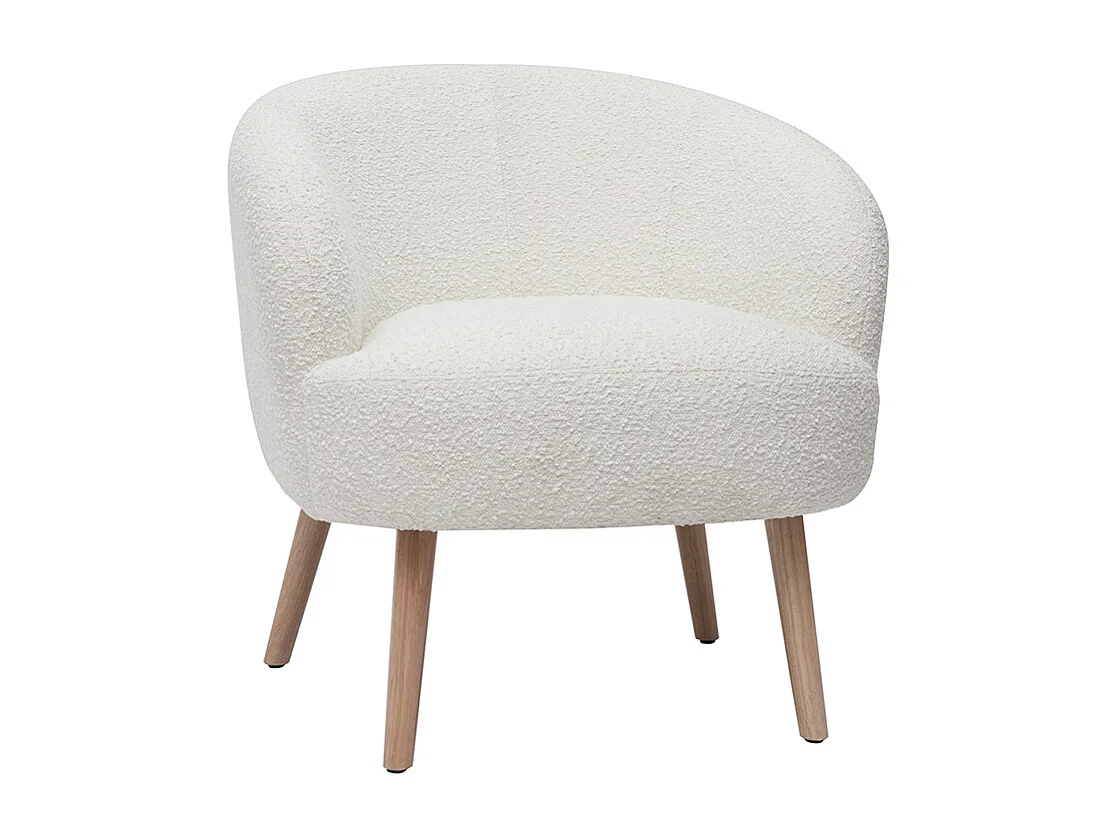 Fauteuil scandinave en tissu effet laine bouclée blanc cassé et bois clair MAGGIE