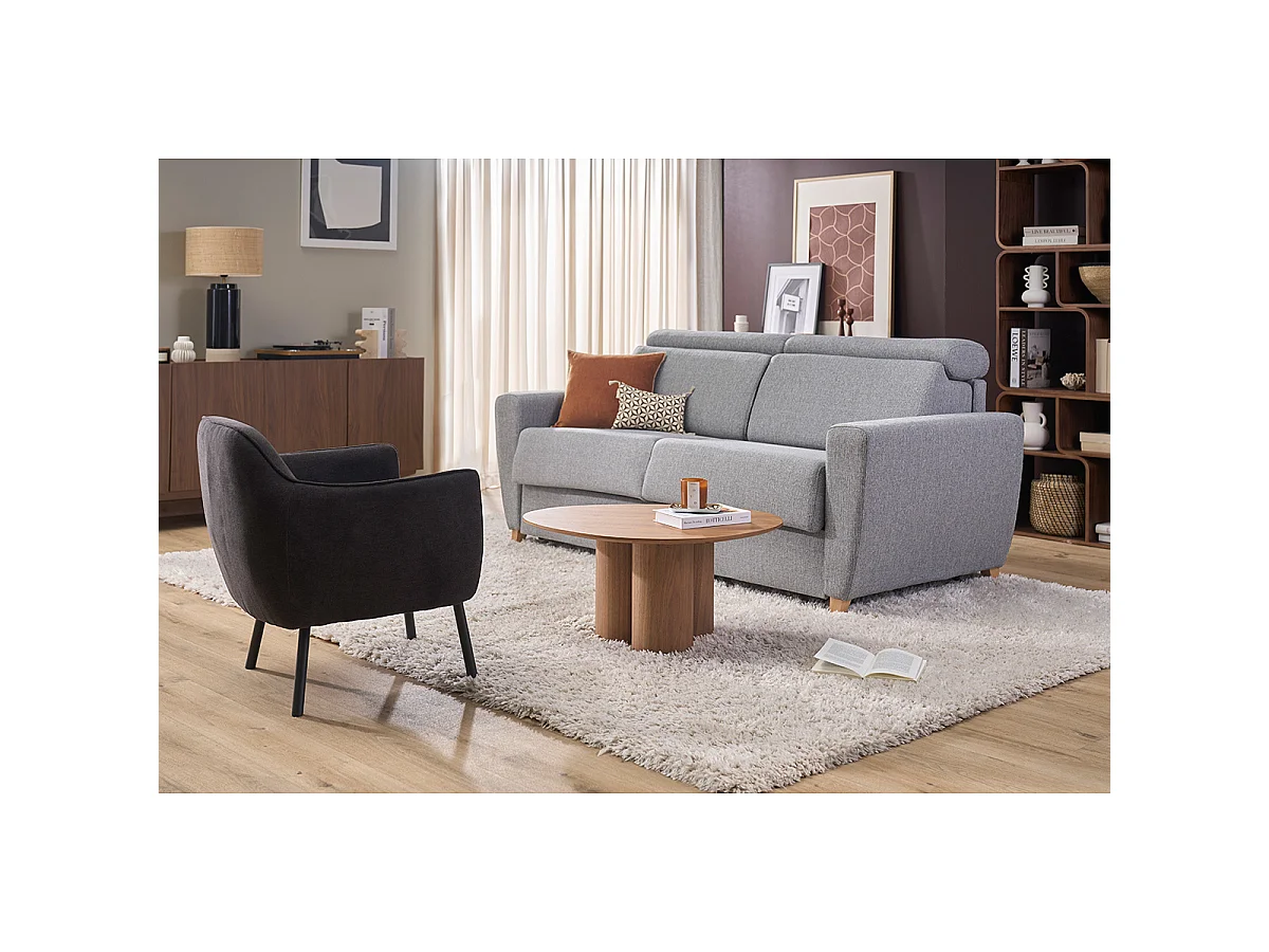 Sillón moderno de tela efecto aterciopelado gris oscuro LAURENS