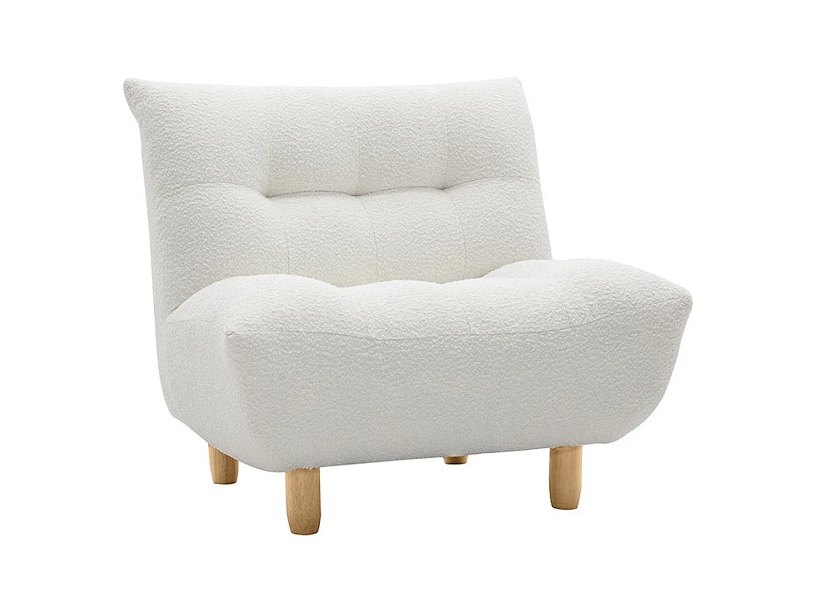 Fauteuil scandinave en tissu effet laine bouclée blanc et bois clair YUMI