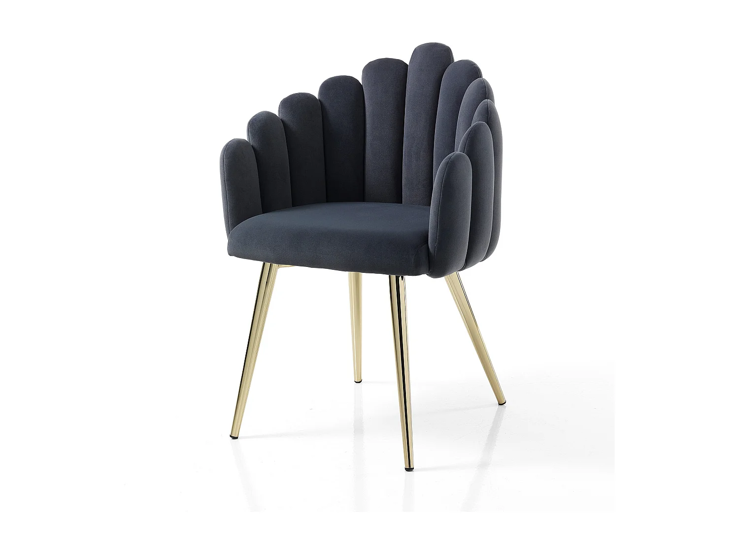 Design-Vintage-Stuhl in Muschelform, grauer Samt, goldene Beine, Modell Ville