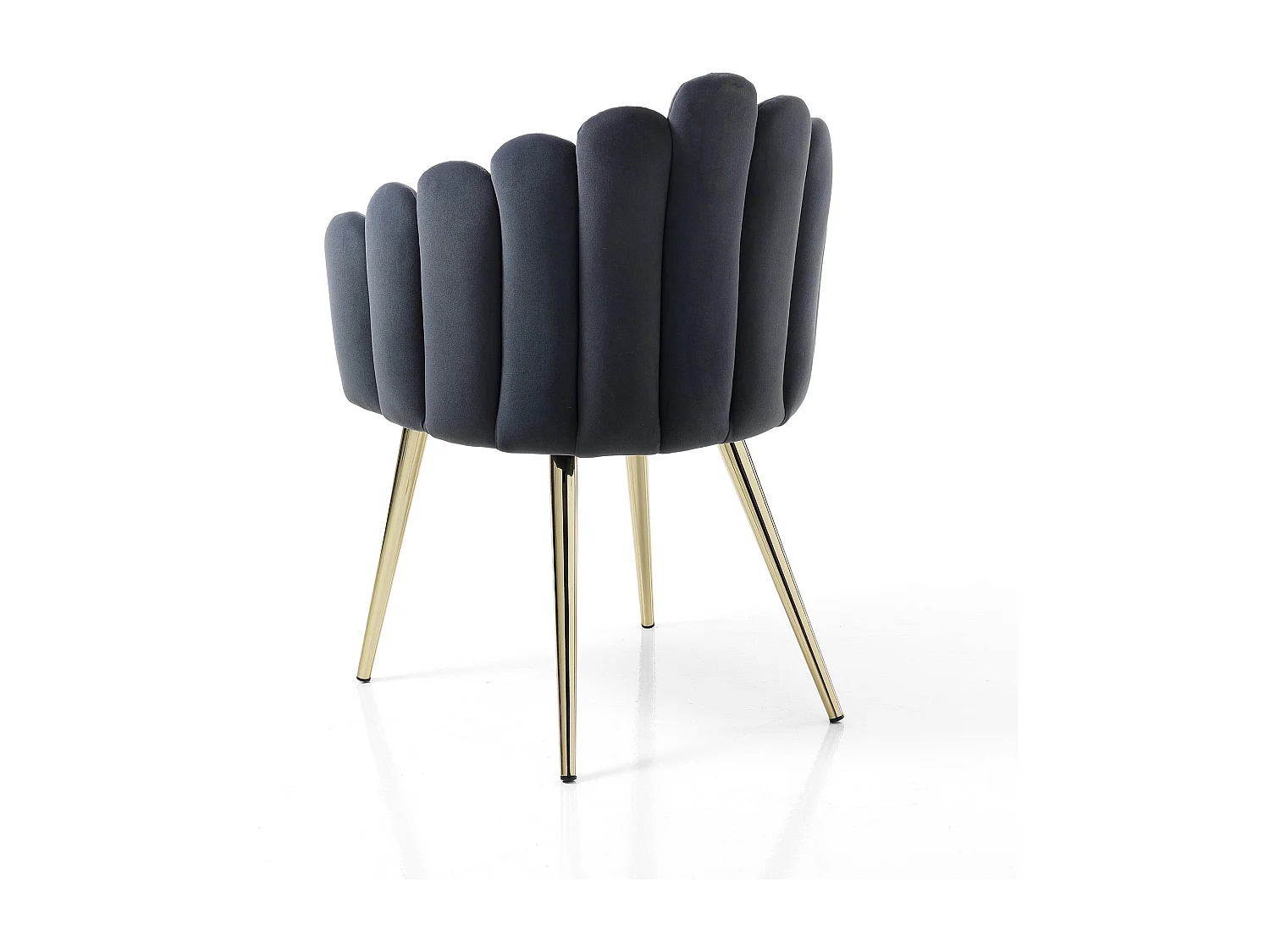 Design-Vintage-Stuhl in Muschelform, grauer Samt, goldene Beine, Modell Ville