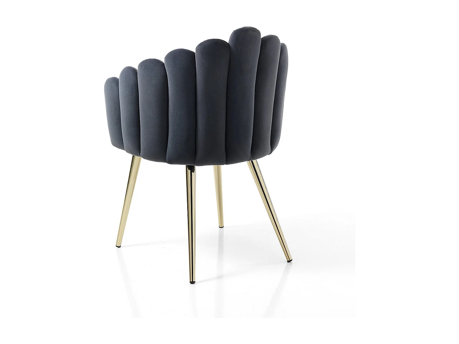 Design-Vintage-Stuhl in Muschelform, grauer Samt, goldene Beine, Modell Ville