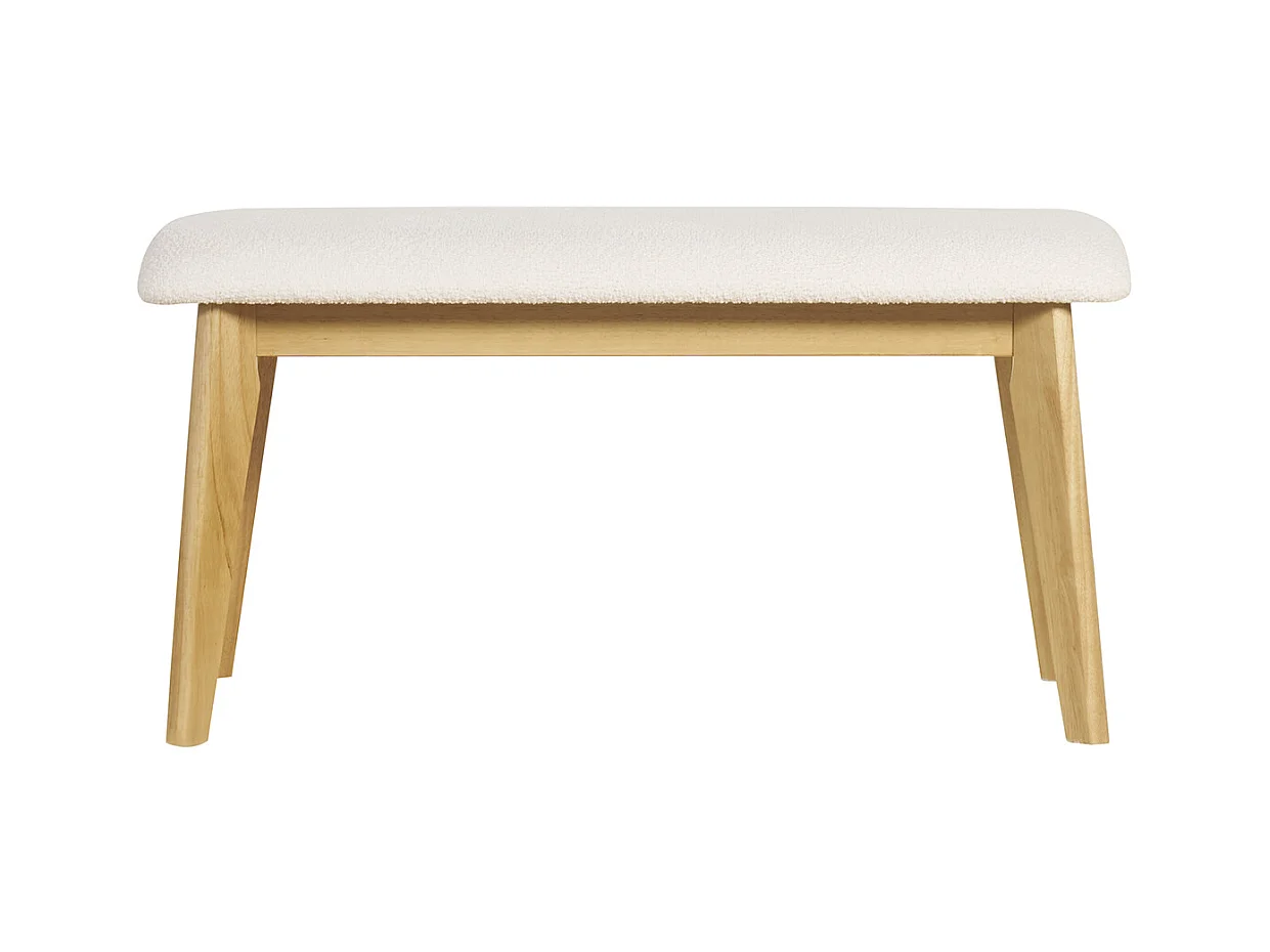 Banc scandinave en tissu effet laine bouclée blanc et bois clair L92 cm ELION
