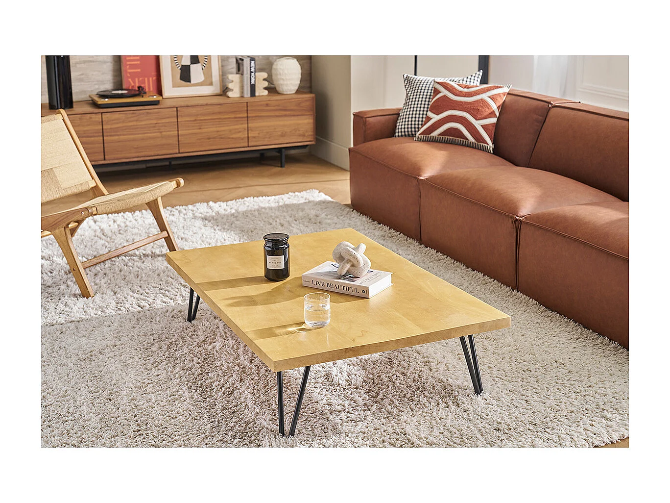 Table basse rectangulaire bois manguier massif et métal noir L117 cm VIBES