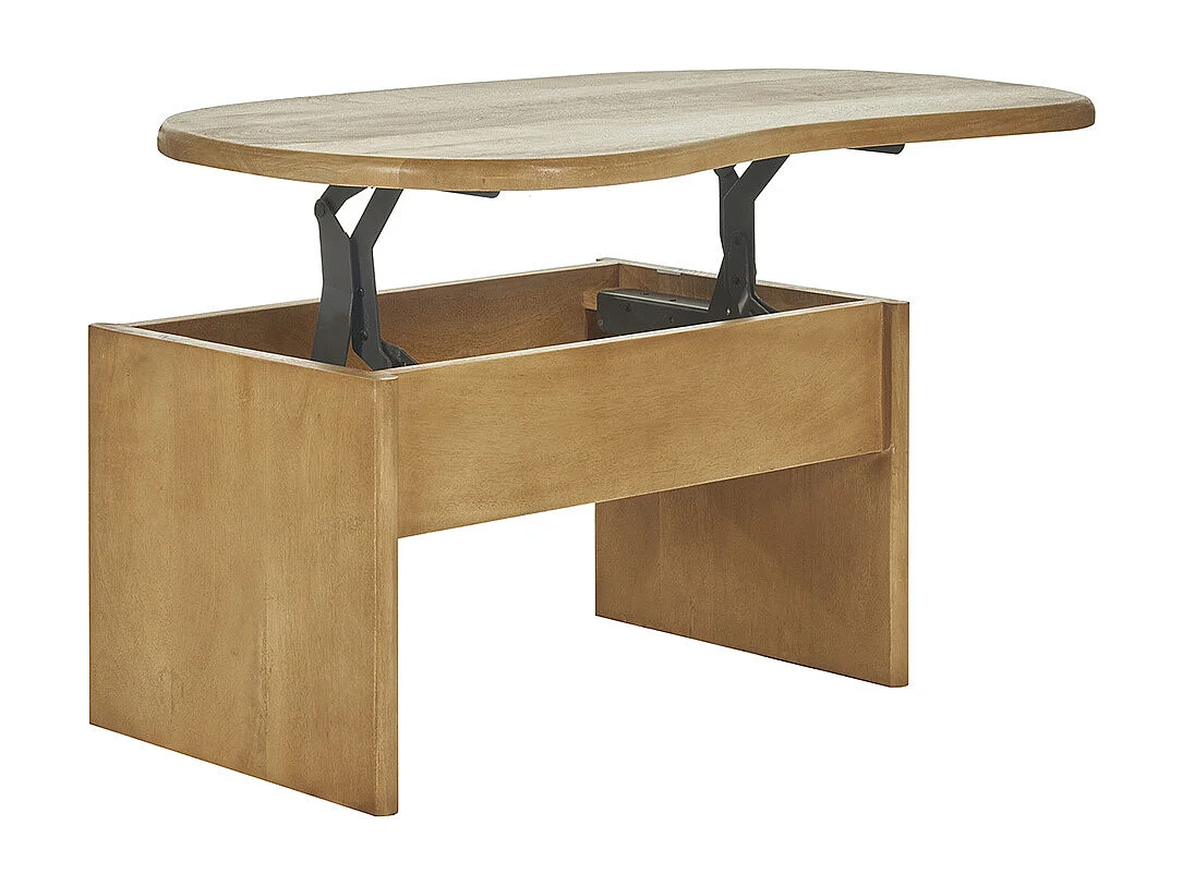 Table basse relevable design haricot avec rangement en bois manguier massif L95 cm KOKOA