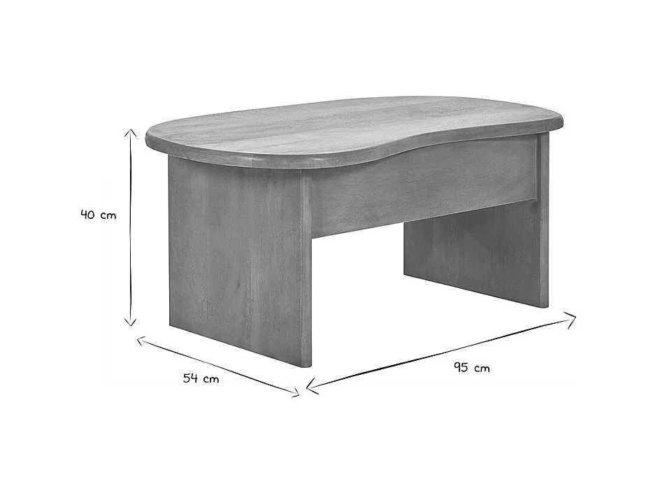 Table basse relevable design haricot avec rangement en bois manguier massif L95 cm KOKOA