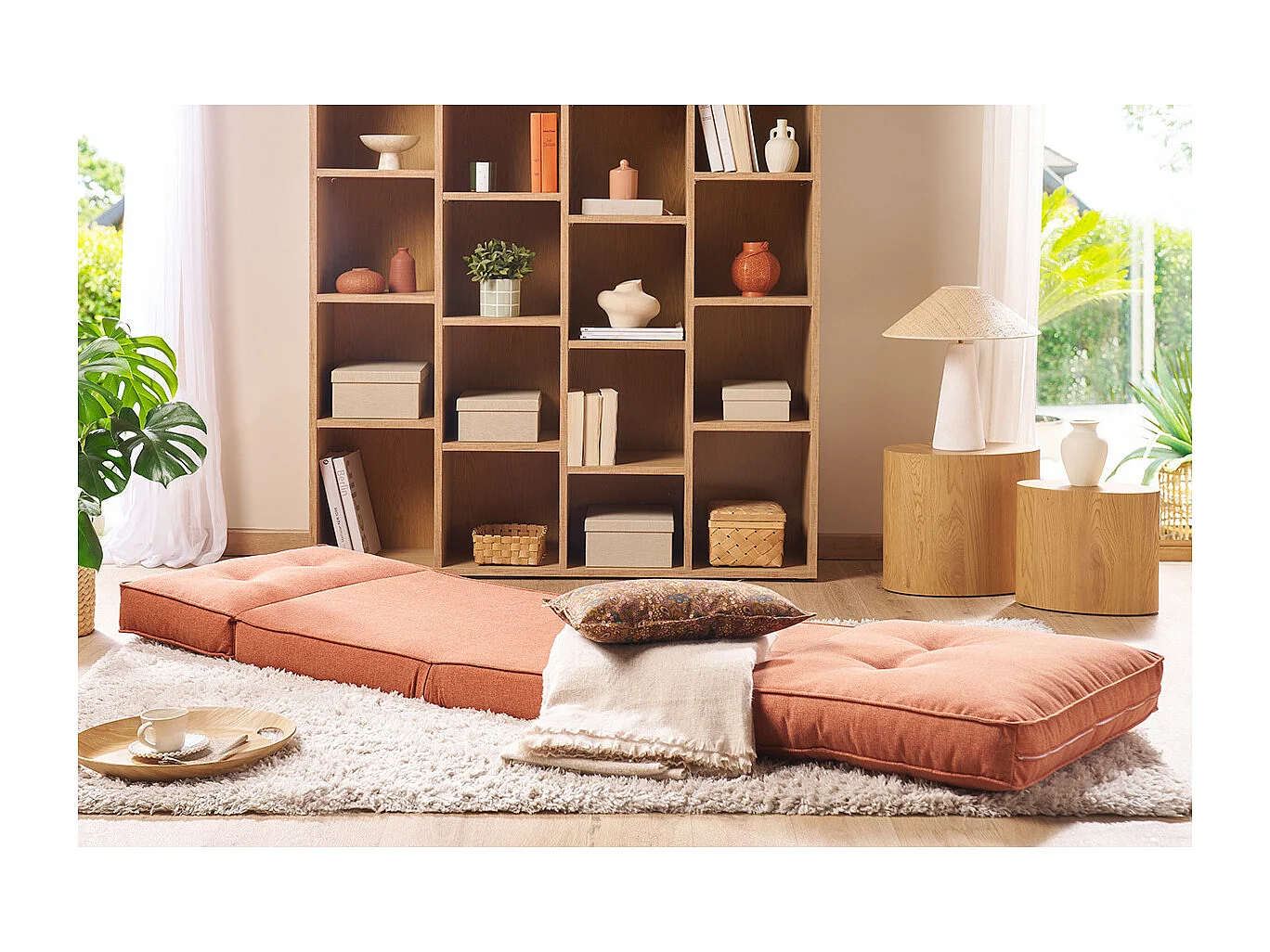 Chauffeuse 1 place convertible en tissu terracotta SALLY