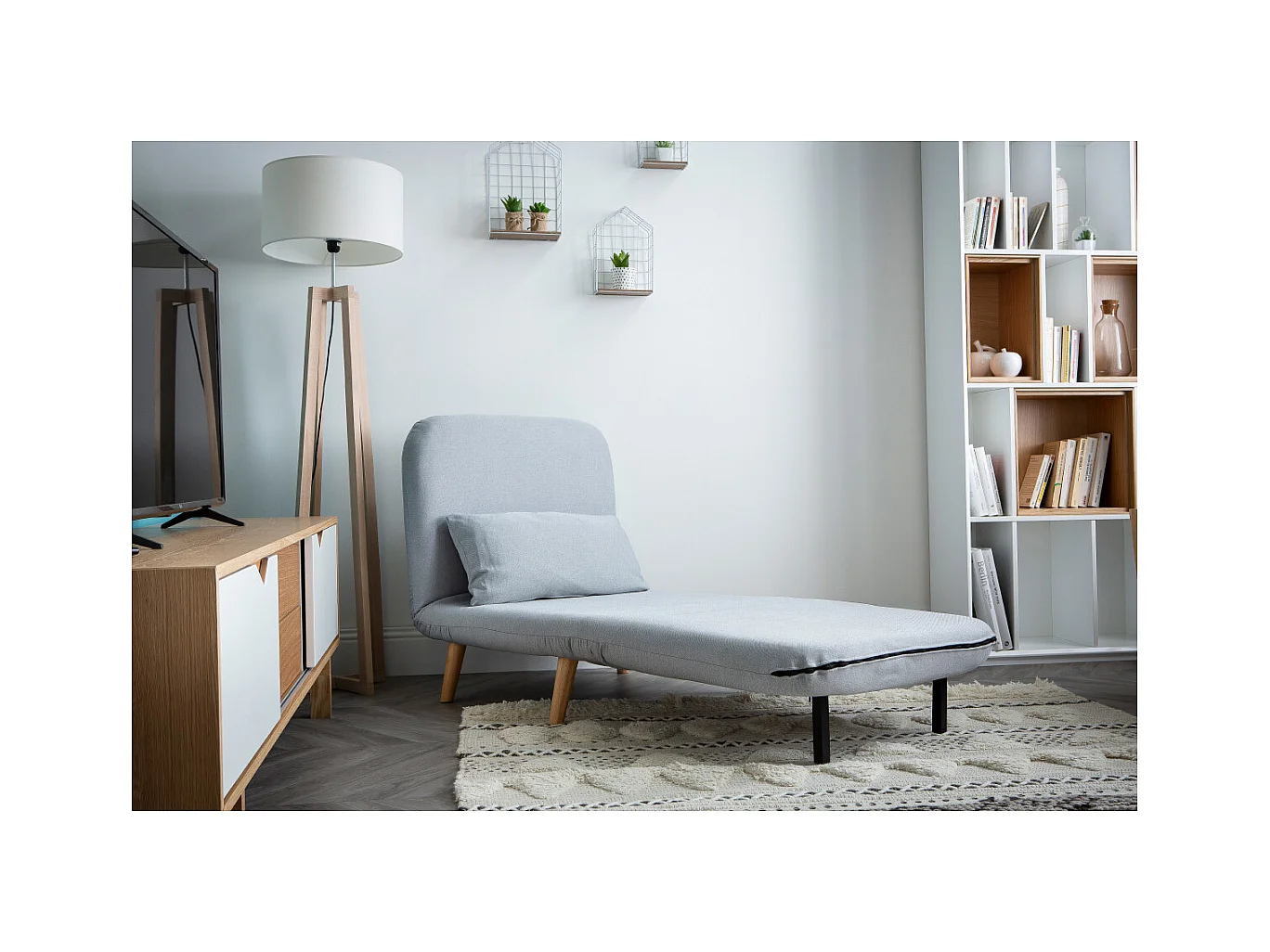 Skandinavischer Schlafsessel aus dunkelblauem Stoff AMIKO