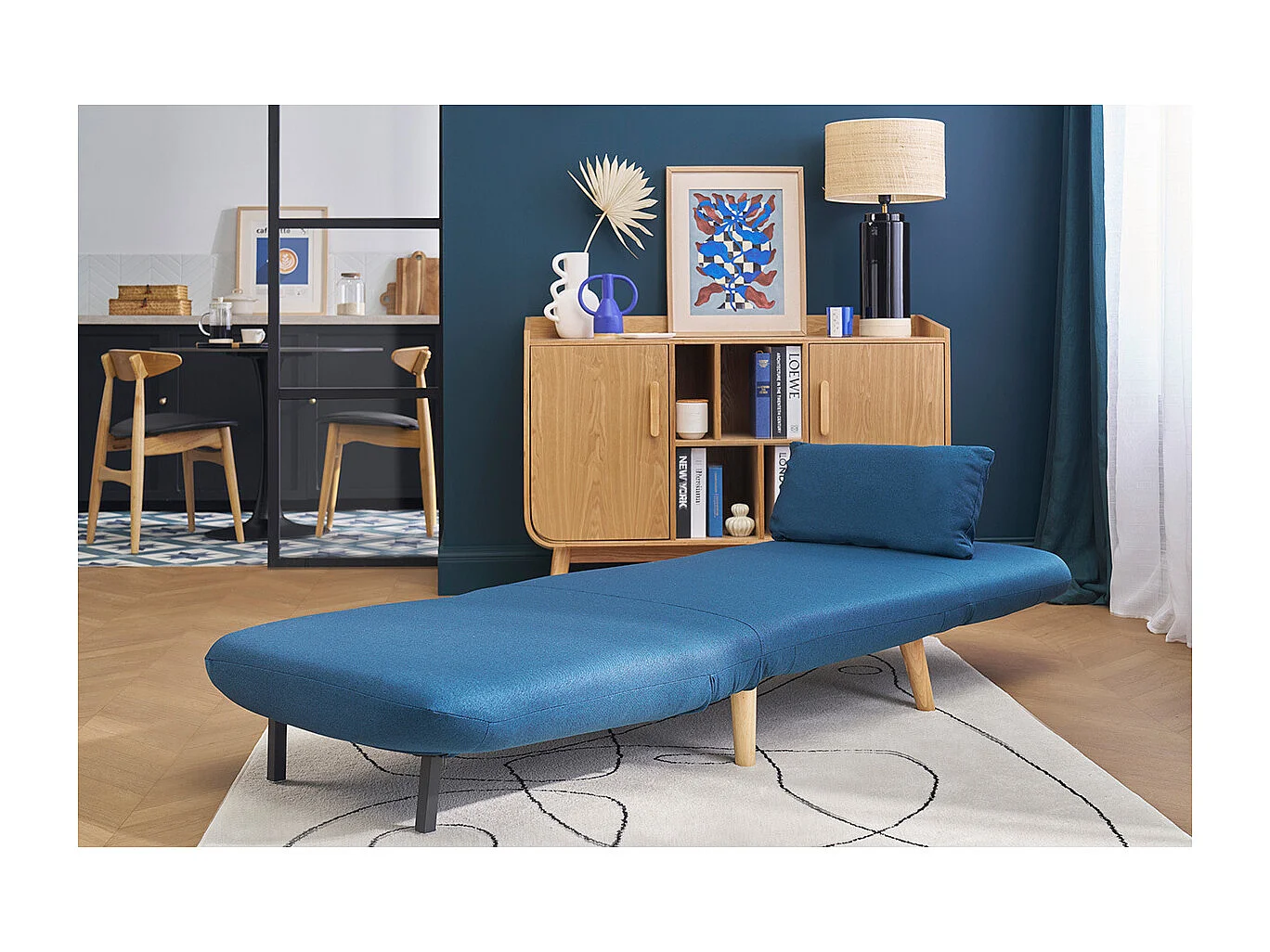 Poltrona letto convertibile in tessuto blu scuro AMIKO