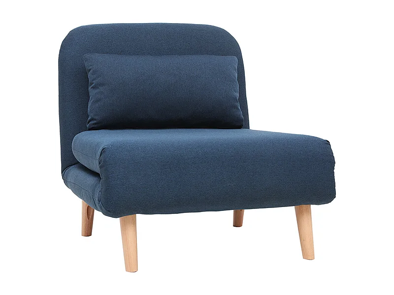 Fauteuil convertible scandinave en tissu bleu foncé et bois clair AMIKO