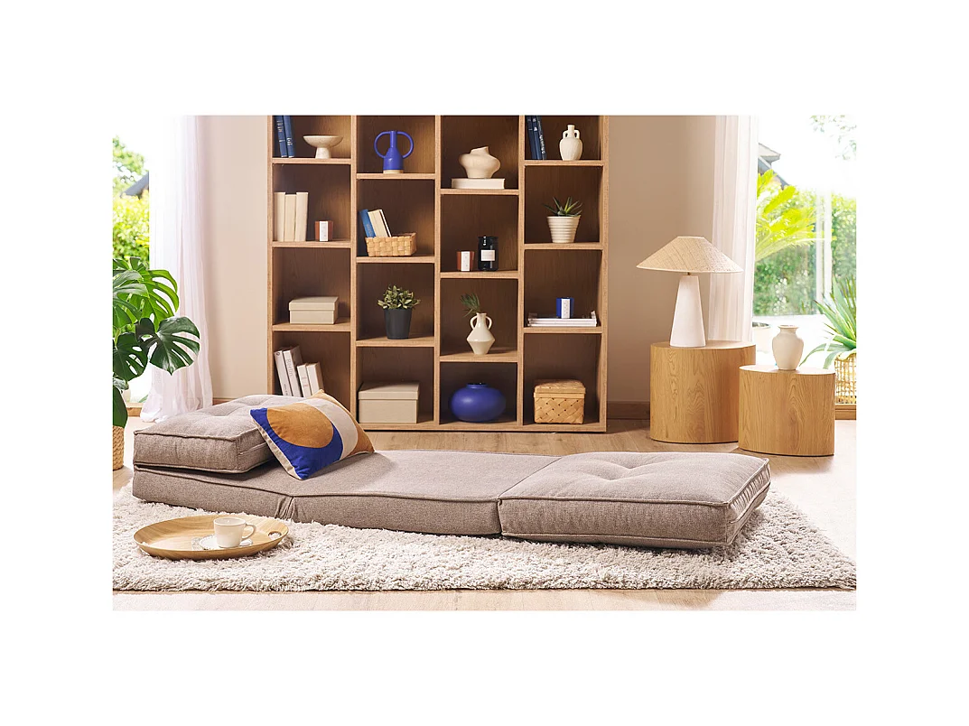 Chauffeuse 1 place convertible en tissu taupe SALLY
