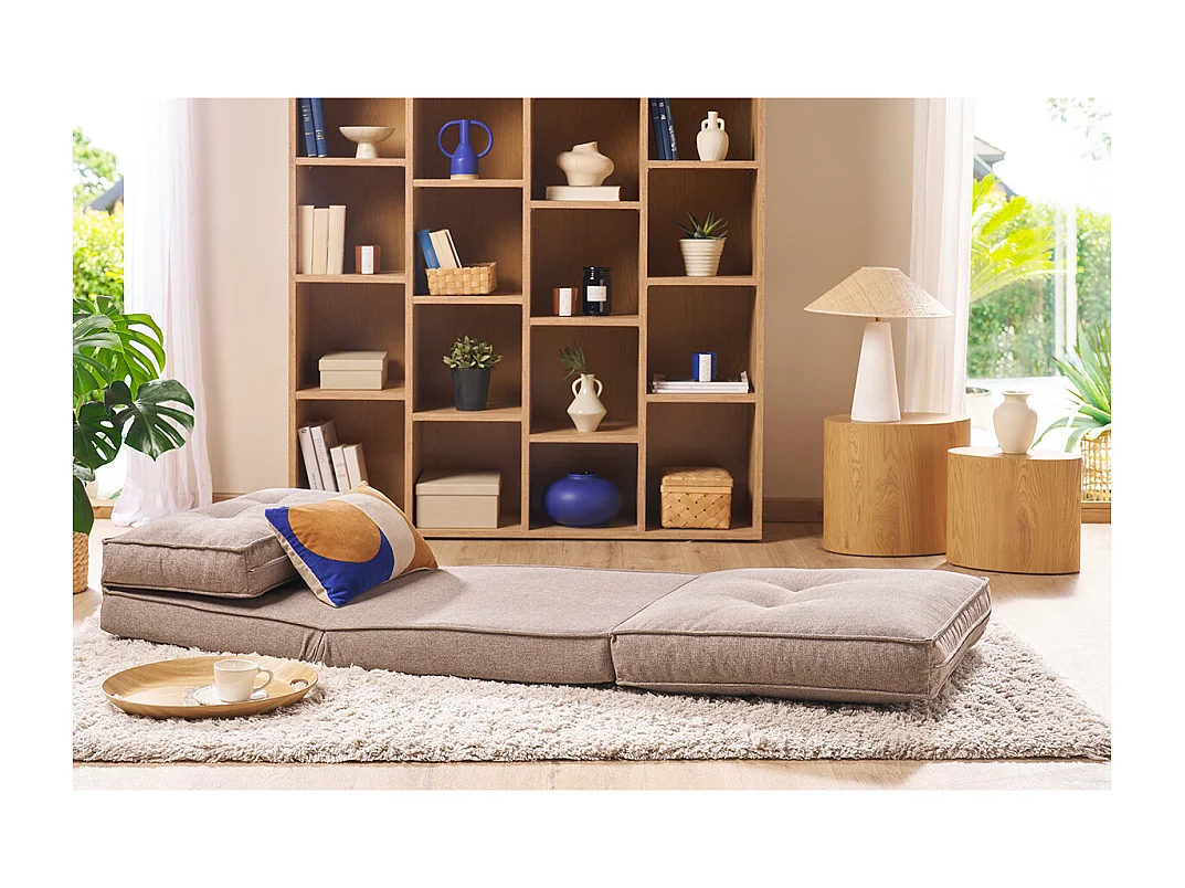 Poltrona letto singola in tessuto color talpa SALLY