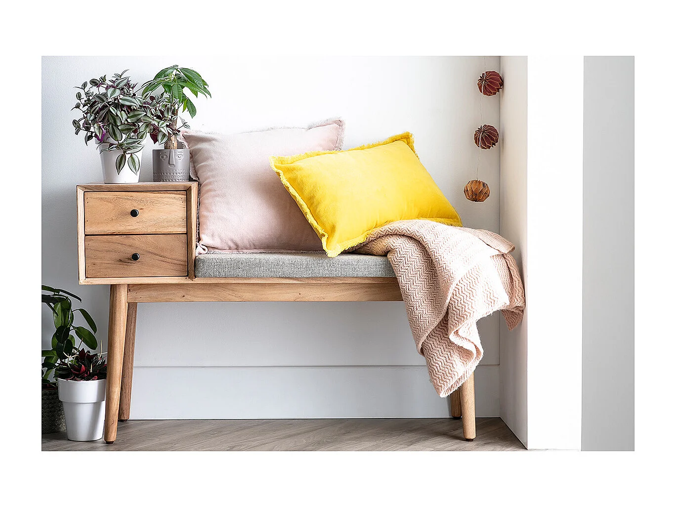 Panca da ingresso con 2 cassetti in acacia ALTY