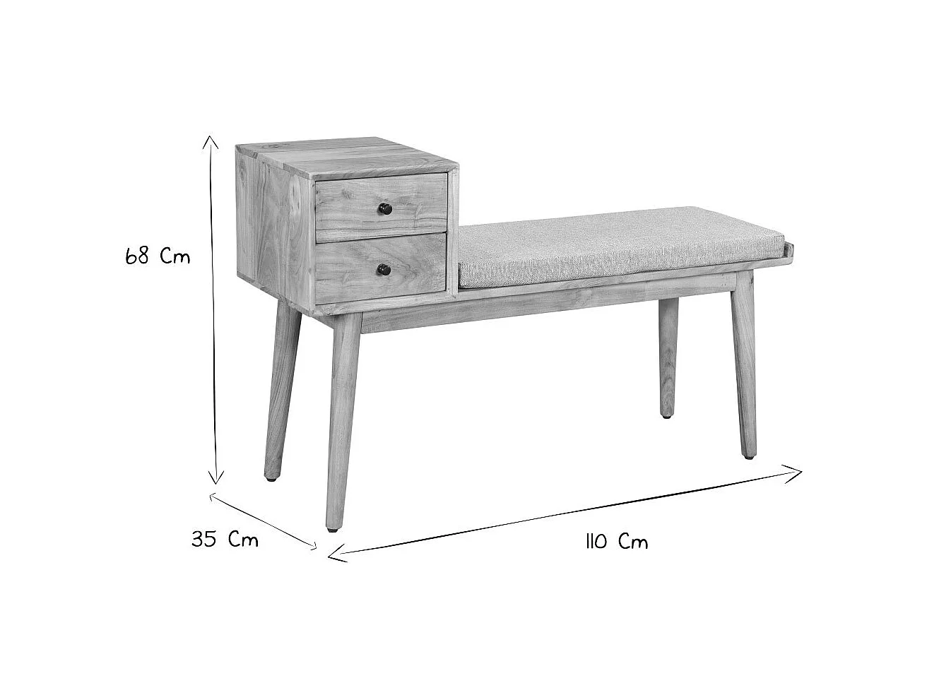 Panca da ingresso con 2 cassetti in acacia ALTY