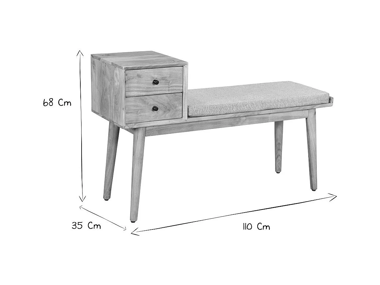 Panca da ingresso con 2 cassetti in acacia ALTY