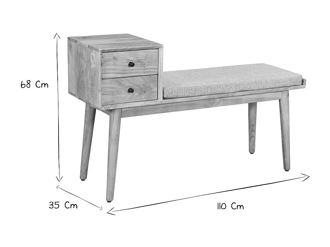 Panca da ingresso con 2 cassetti in acacia ALTY