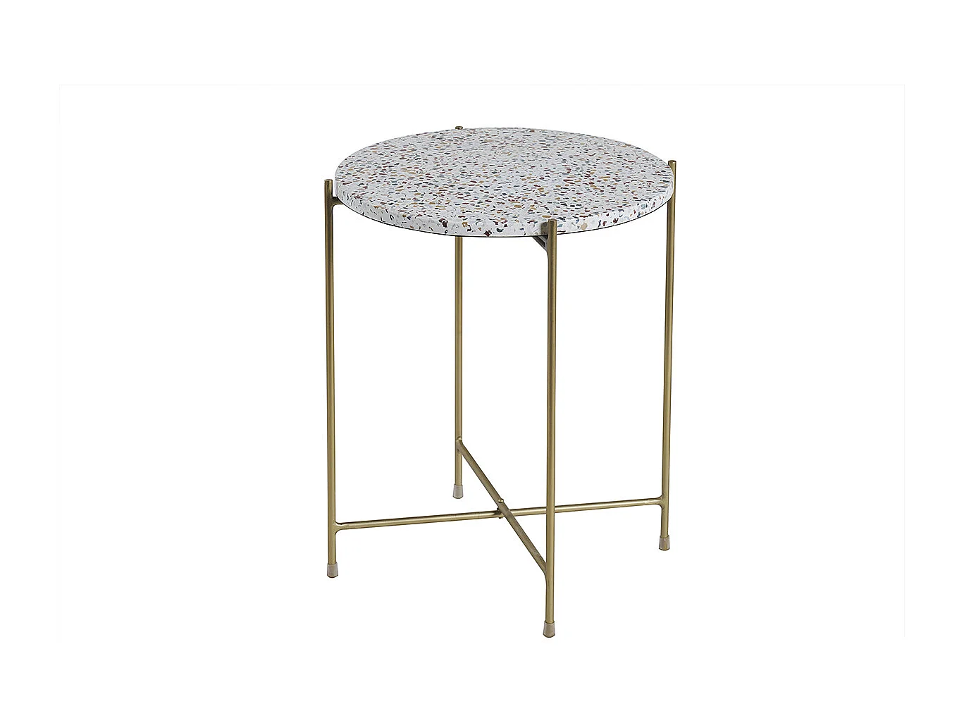 Beistelltisch rund Terrazzo und goldfarbenes Metall D40 cm MEZZO