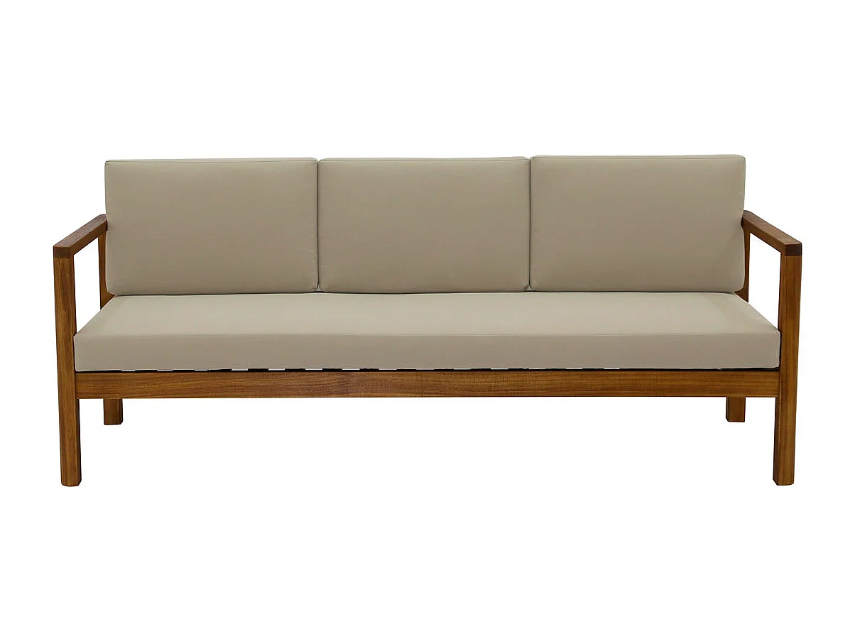 Canapé de jardin 3 places en bois massif et coussins déhoussables taupe L190 cm AKIS