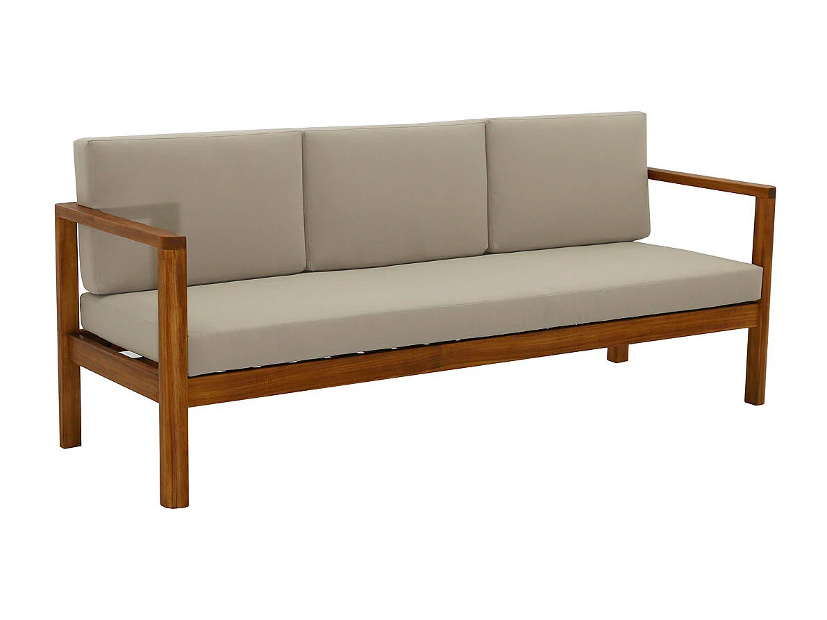 Canapé de jardin 3 places en bois massif et coussins déhoussables taupe L190 cm AKIS