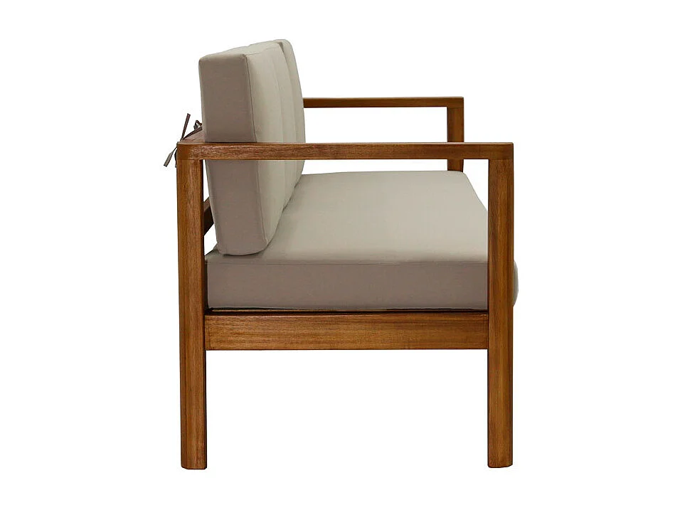 Canapé de jardin 3 places en bois massif et coussins déhoussables taupe L190 cm AKIS