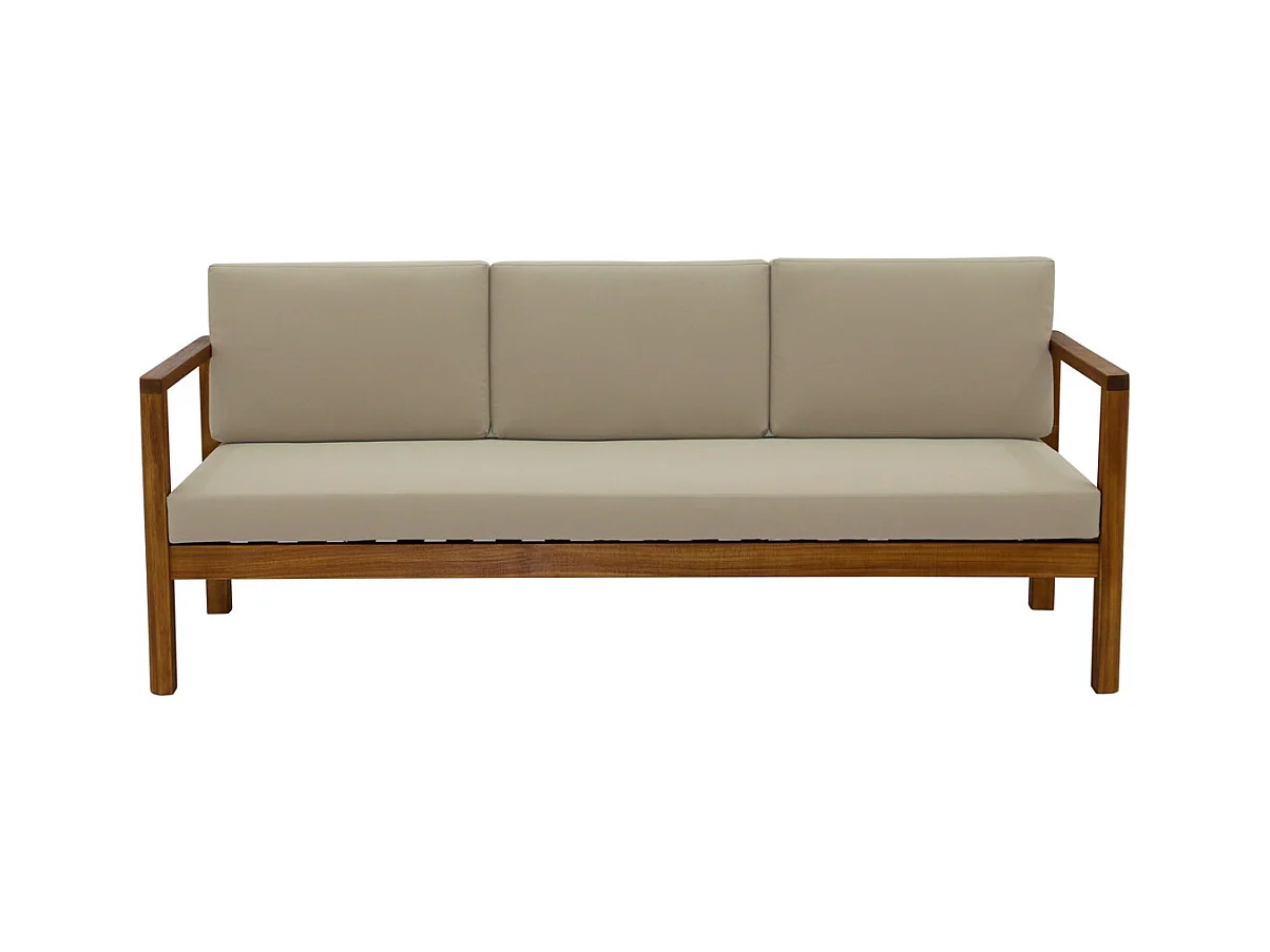 Gartensofa 3-Sitzer Massivholz und abziehbare Kissen in Taupe B190 cm AKIS