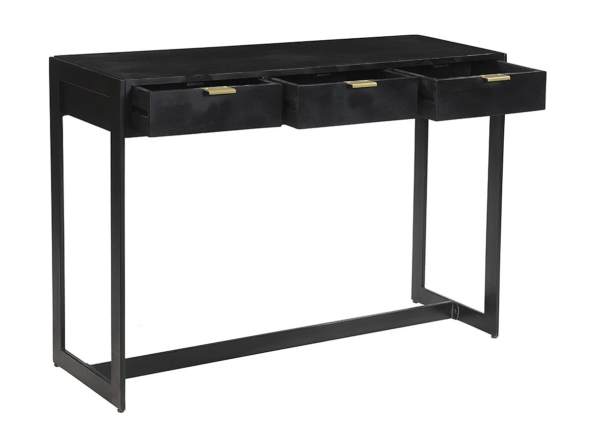 Mesa consola de diseño con cajones negros y dorados 115 cm AVIDAN