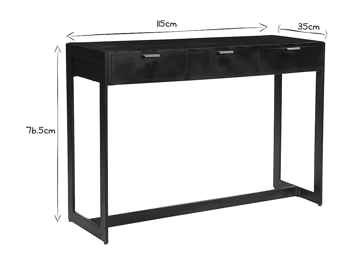 Mesa consola de diseño con cajones negros y dorados 115 cm AVIDAN