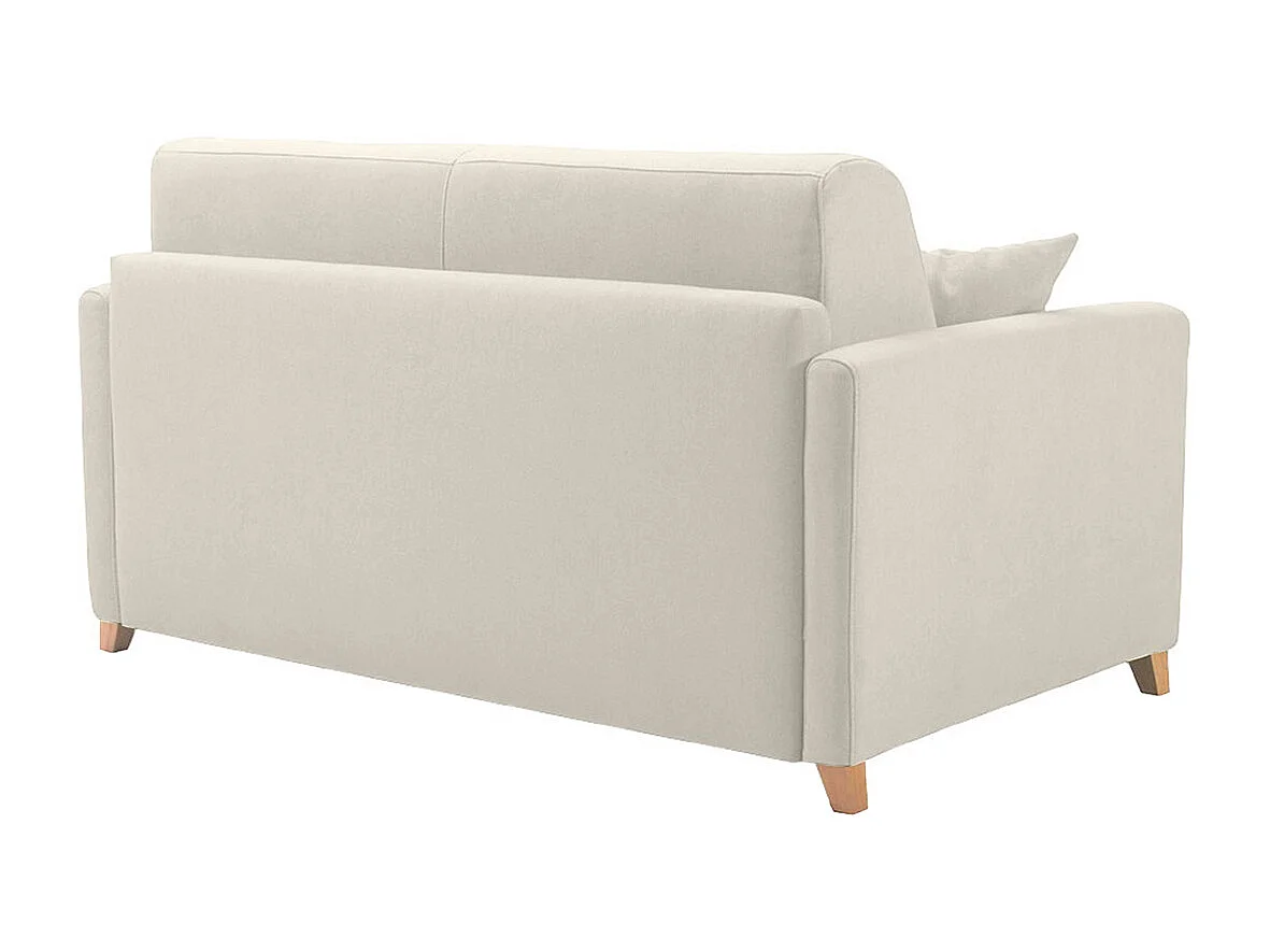 Canapé convertible 2-3 places en tissu beige et bois clair avec matelas 13 cm SKANDY