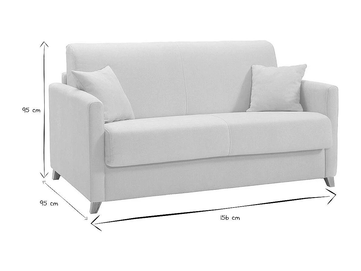 Canapé convertible 2-3 places en tissu beige et bois clair avec matelas 13 cm SKANDY