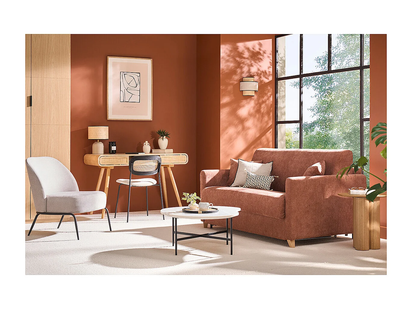 Skandinavische Schlafcouch beige mit Matratze 13 cm 2-3-Sitzer SKANDY