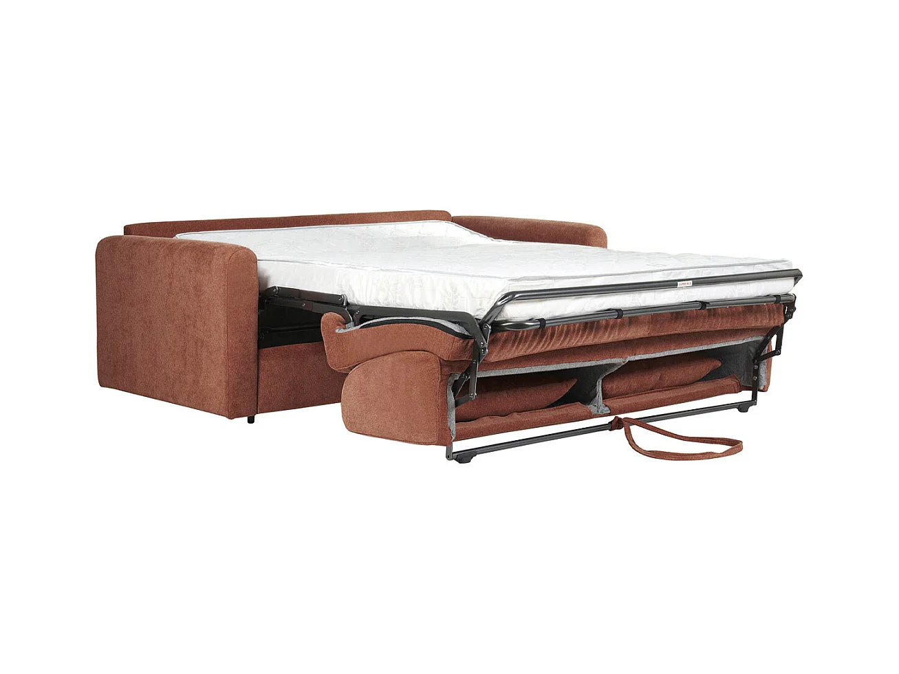 Canapé convertible 3 places en tissu effet velours terre brûlée avec matelas 13 cm LETTO