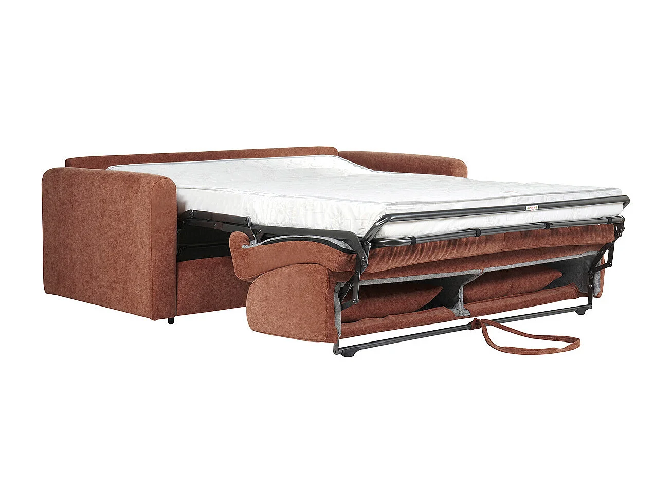 Canapé convertible 3 places en tissu effet velours terre brûlée avec matelas 13 cm LETTO