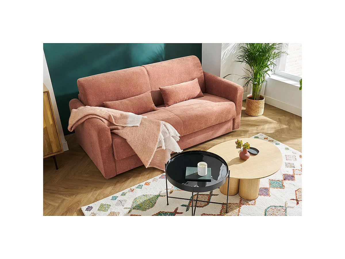 Canapé convertible express 2 places en velours terracotta LETTO