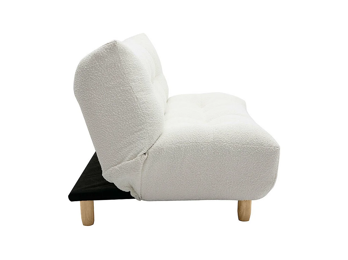 Skandinavisches Schlafsofa aus weißem Stoff mit Bouclé-Wolleffekt und hellem Holz 3-Sitzer YUMI