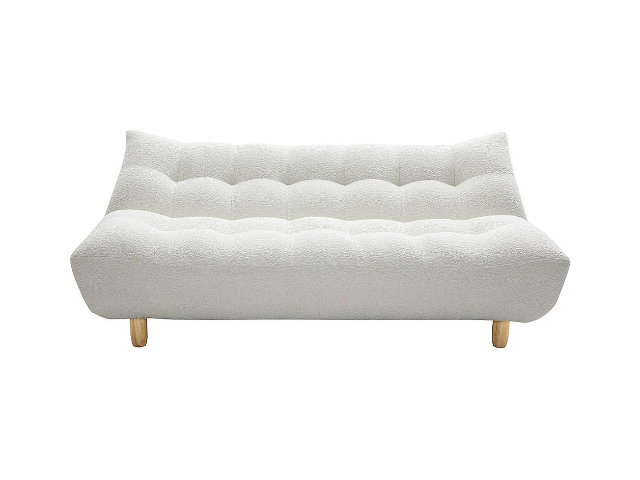 Divano letto scandinavo 3 posti in tessuto effetto lana bouclé bianco e legno chiaro YUMI