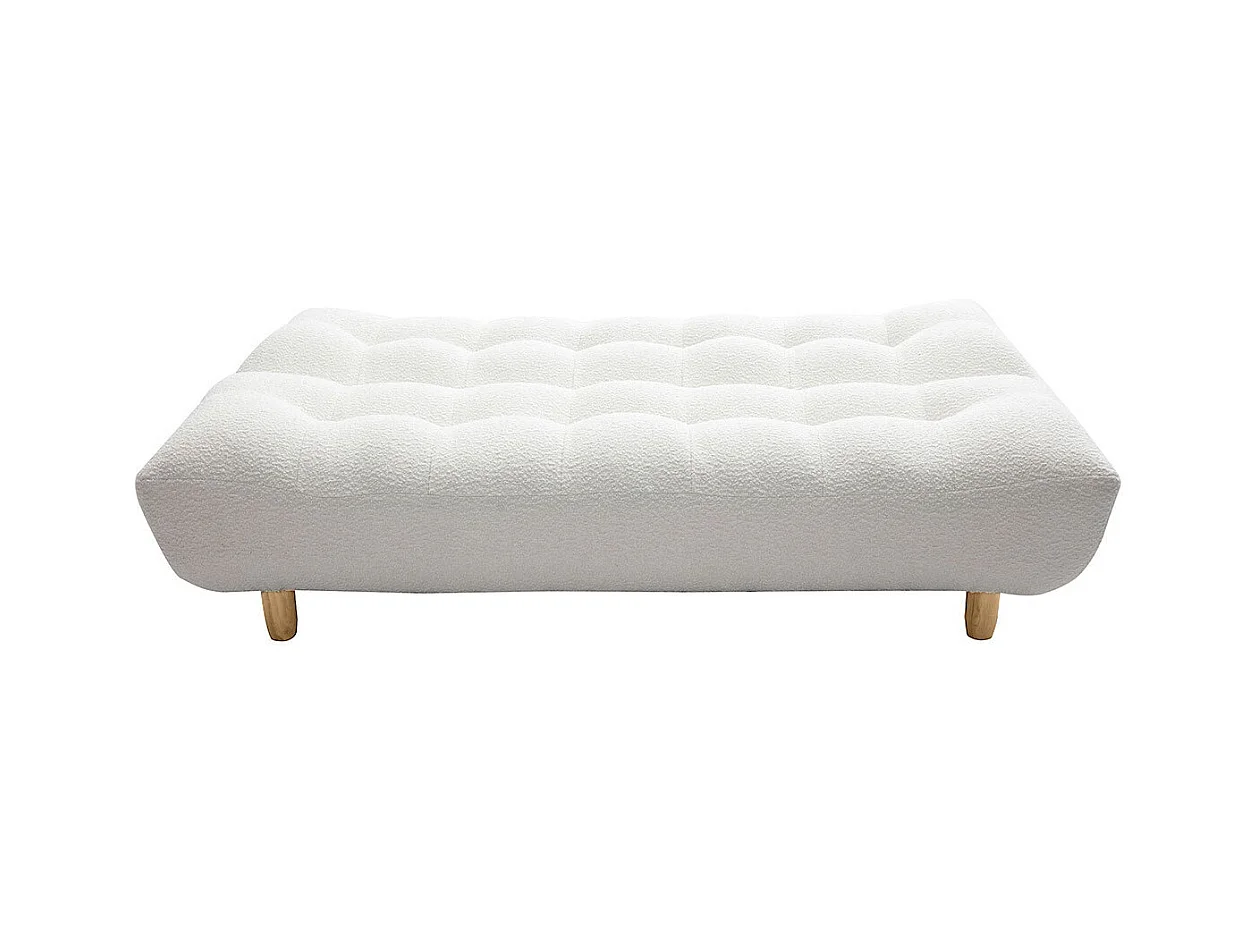 Divano letto scandinavo 3 posti in tessuto effetto lana bouclé bianco e legno chiaro YUMI